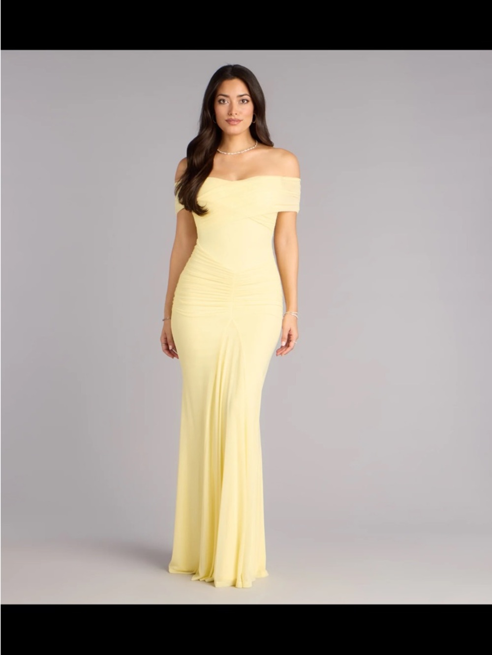 Windsor Pale Yellow One-Shoulder Evening Gown